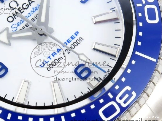 0305 Efficient SEAMASTER PLANET OCEAN 6000M ULTRA DEEP 45.5MM SS TF 1:1 BEST EDITION WHITE DIAL BLUE BEZEL ON SS BRACELET A 7759